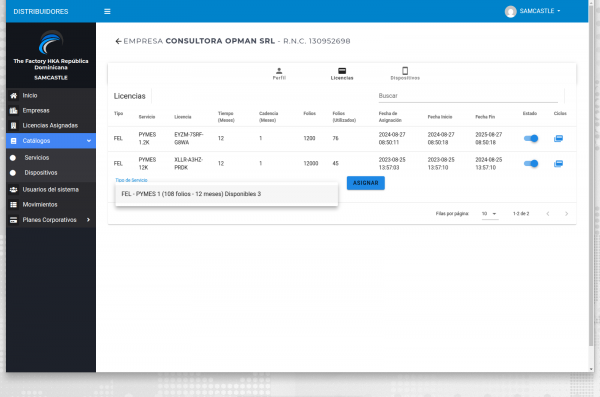 Asignación de un nuevo servicio a la empresa Asignación de un nuevo servicio a la empresa