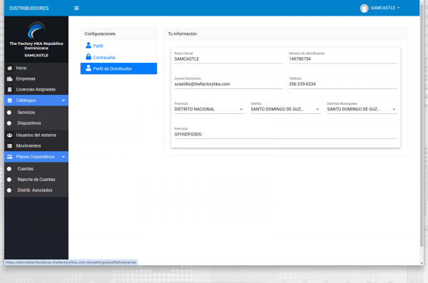 Configuraciones - Perfil de Distribuidor Configuraciones - Perfil de Distribuidor
