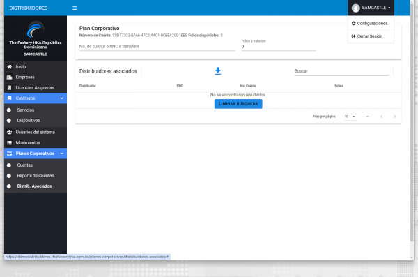 Menú de usuario: Configuraciones y Cerrar Sesión Menú de usuario: Configuraciones y Cerrar Sesión